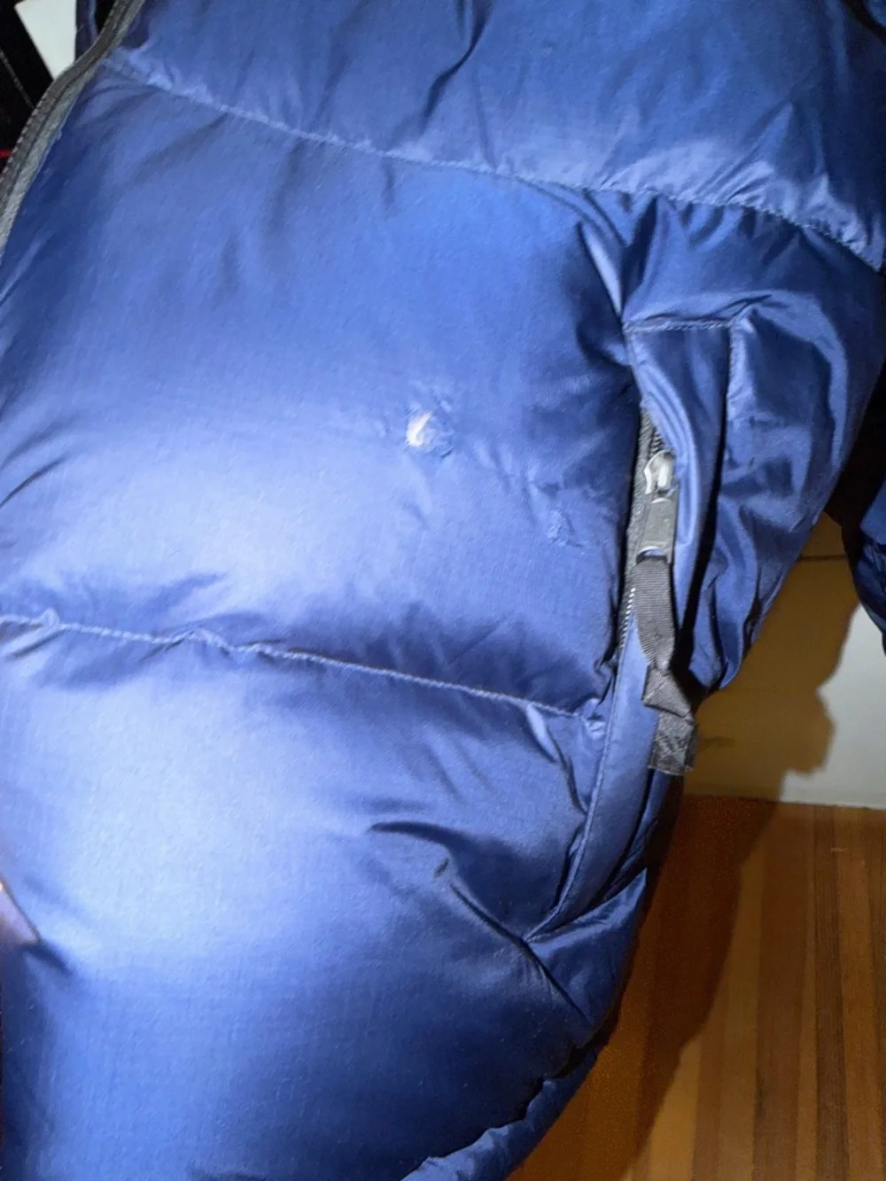 The North Face Black Navy Shell Nuptse Large Rip
